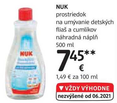 NUK prostriedok na umývanie detských fliaš a cumlíkov náhradná náplň, 500 ml 