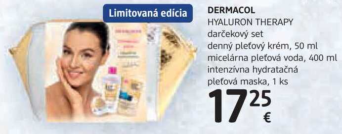 DERMACOL HYALURON THERAPY darčekový set: denný pleťový krém, 50 ml micelárna pleťová voda, 400 ml intenzívna hydratačná pleťová maska, 1 ks