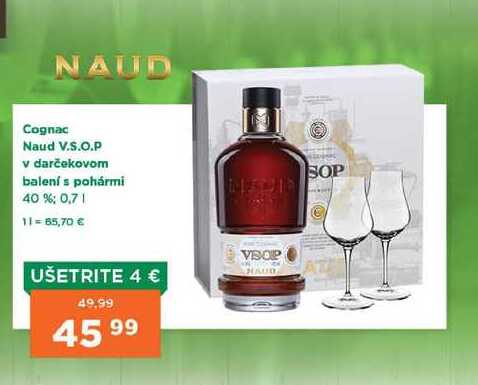 Cognac Naud V.S.O.P v darčekovom baleni s pohármi 40 %: 0.7 l