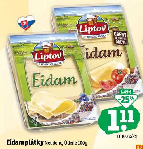 Eidam plátky Neúdené, Údené 100g