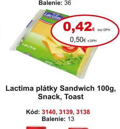 Lactima plátky Sandwich 100g