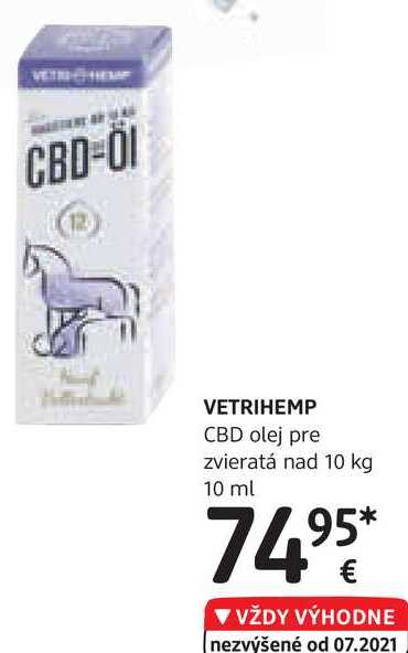 VETRIHEMP CBD olej pre zvieratá nad 10 kg, 10 ml 