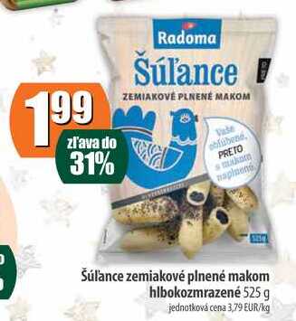 šúlance zemiakové plnené makom hlbokozmrazené 525 g