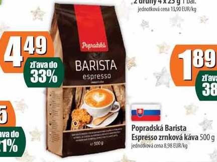 Popradská Barista Espresso zrnková káva 500g
