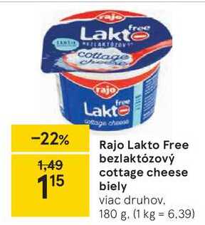 Rajo Lakto Free bezlaktózový cottage cheese biely, 180 g