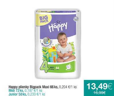 Happy plienky Bigpack Maxi 66 ks
