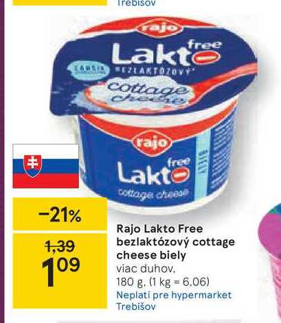 Rajo Lakto Free bezlaktózový cottage cheese biely, 180 g