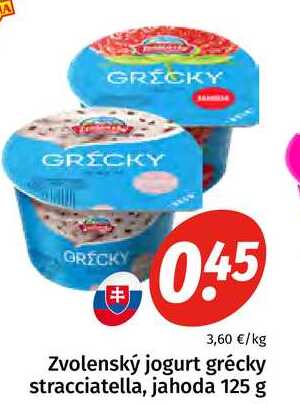 Zvolenský jogurt grécky stracciatella, jahoda 125 g 