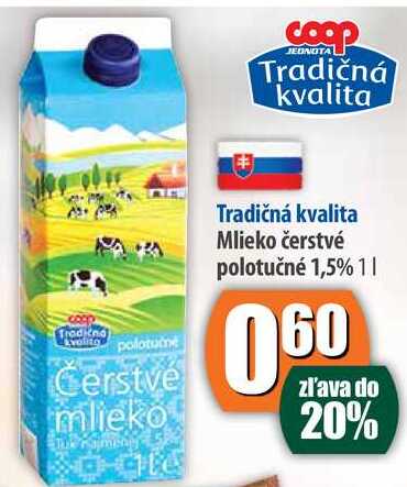 Mlieko čerstvé polotučné 1,5% 1 l 