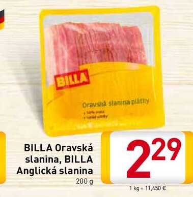   BILLA Oravská slanina, BILLA Anglická slanina 200 g 