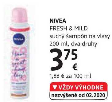 NIVEA FRESH & MILD suchý šampón na vlasy, 200 ml