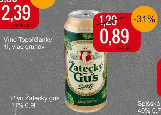 Pivo Žatecky gus 11% 0,9l