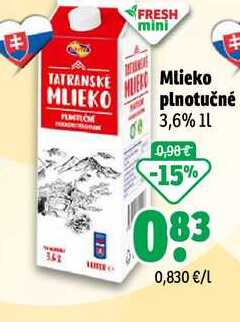 Mlieko plnotučné 3,6% 1l