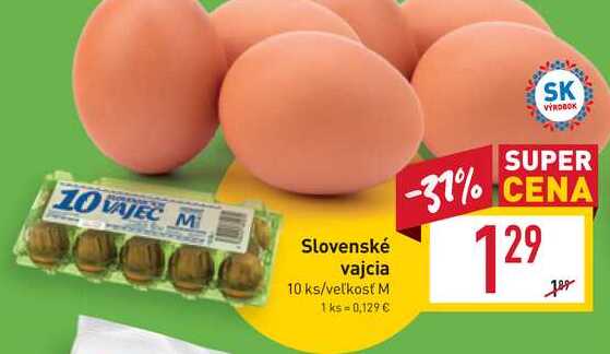 Slovenské vajcia 10 ks/veľkosť M