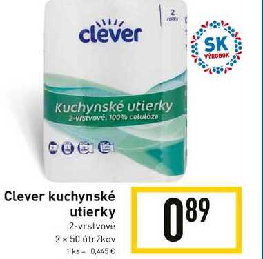 Clever kuchynské utierky 2-vrstvové 2 x 50 útržkov