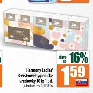 Harmony Ladies' 3-vrstvové hygienické vreckovky 10 ks