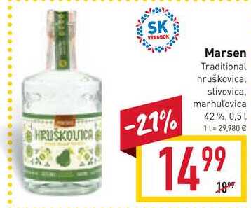 Marsen Traditional hruškovica, slivovica, marhulovica 42%, 0,5l