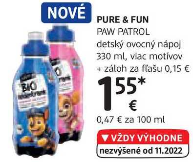 PURE & FUN PAW PATROL detský ovocný nápoj, 330 ml