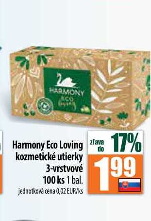 Harmony Eco Loving kozmetické utierky 3-vrstvové 100 ks