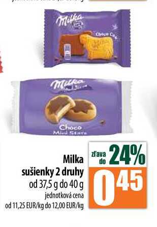 Milka sušienky 2 druhy od 37,5 g do 40 g