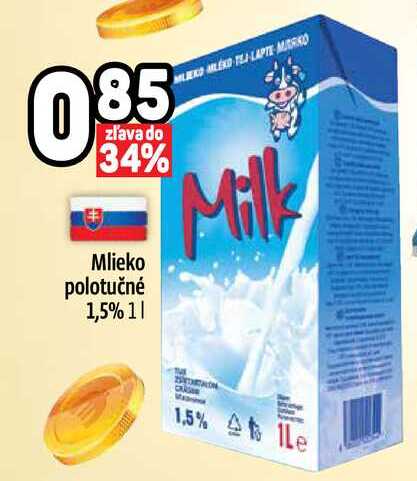 Mlieko polotučné 1,5% 1 l