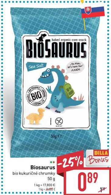 Biosaurus Bio kukuričné chrumky 50 g