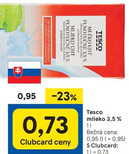 Tesco mlieko 3,5 %, 1 l