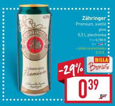 Zähringer Premium svetlé pivo plechovka 0,5 l