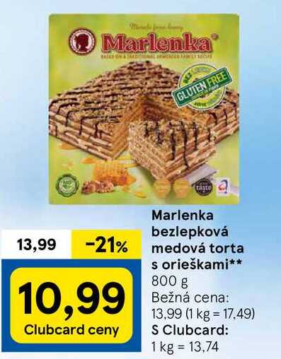 Marlenka bezlepková medová torta s orieškami, 800 g