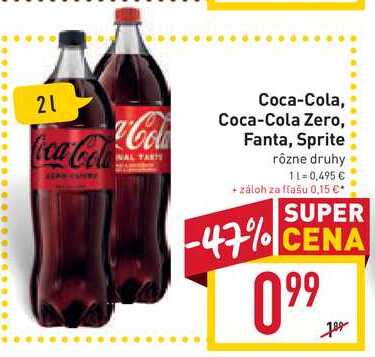 Coca-Cola / Coca-Cola Zero / Fanta / Sprite 2 l