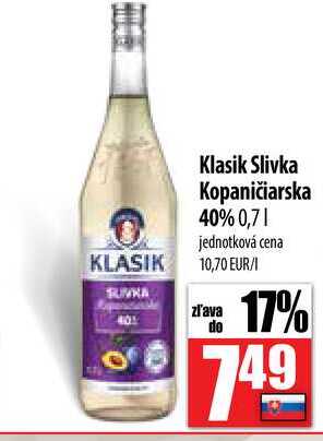 Klasik Slivka Kopaničiarska 40% 0,7 l