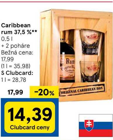Caribbean rum 37,5 %, 0,5 l + 2 poháre  v akcii