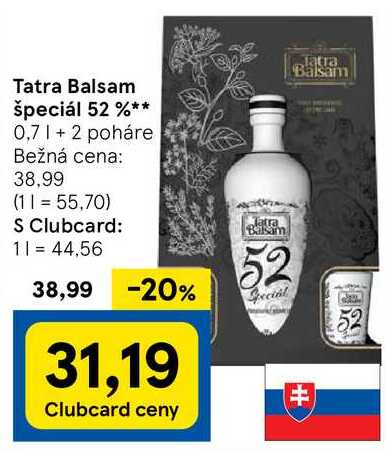 Tatra Balsam špeciál 52 %, 0,7 l + 2 poháre 