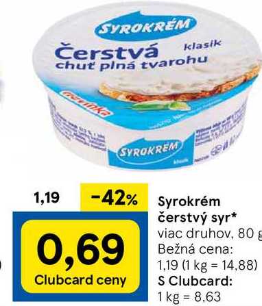 Syrokrém čerstvý syr, 80 g