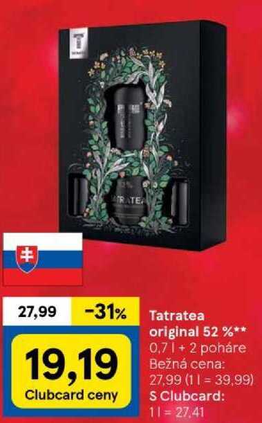 Tatratea original 52 %, 0,7 l + 2 poháre