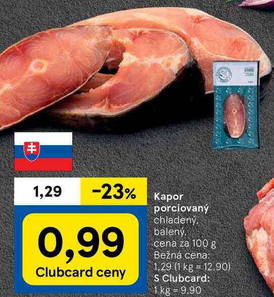 Kapor porciovaný, cena za 100 g