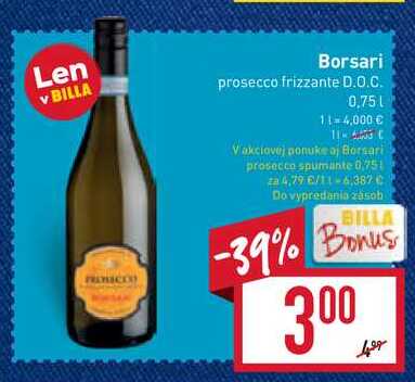 ARCHIV Borsari prosecco frizzante D.O.C. 0 75 l v akcii platn