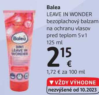 Balea LEAVE IN WONDER bezoplachový balzam na ochranu vlasov pred teplom 5v1, 125 ml