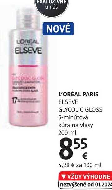 L'ORÉAL PARIS ELSEVE GLYCOLIC GLOSS 5-minútová kúra na vlasy, 200 ml 