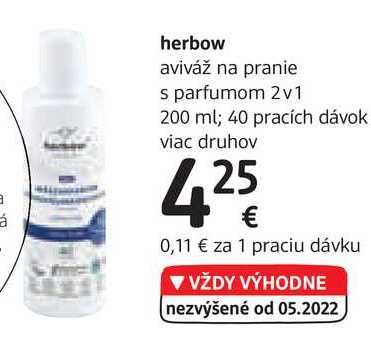 herbow aviváž na pranie s parfumom 2v1, 40 pracích dávok 
