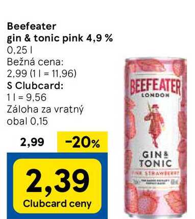 Beefeater gin & tonic pink 4,9 %, 0,25 l