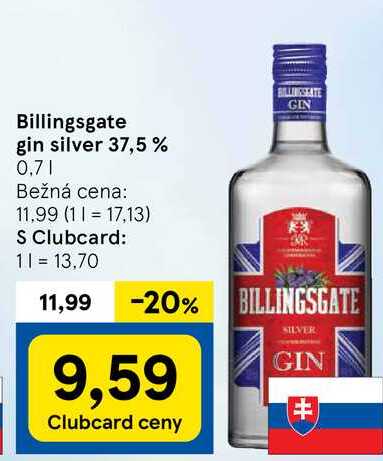 Billingsgate gin silver 37,5%, 0,7 l