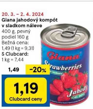 Giana jahodový kompót v sladkom náleve, 400 g