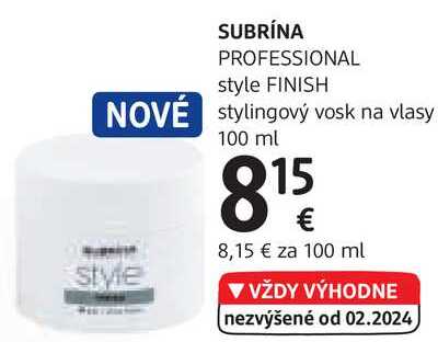 SUBRÍNA PROFESSIONAL style FINISH stylingový vosk na vlasy, 100 ml 