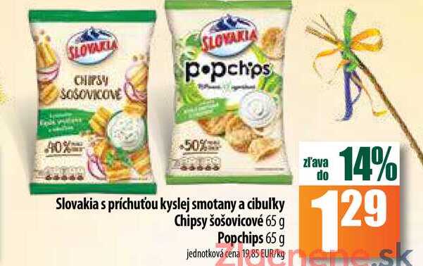 Slovakia s príchuťou kyslej smotany a cibulky Chipsy šošovicové 65 g Popchips 65 g 
