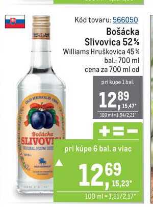 Bošácka Slivovica 52% / Williams Hruškovica 45% 700 ml