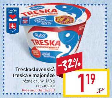 Ryba Košice Treskoslovenská treska v majonéze 140 g 