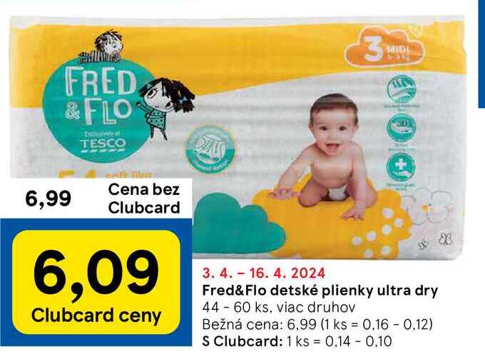 Fred&Flo detské plienky ultra dry, 44 - 60 ks
