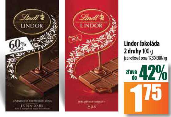 Lindor čokoláda 2 druhy 100 g 