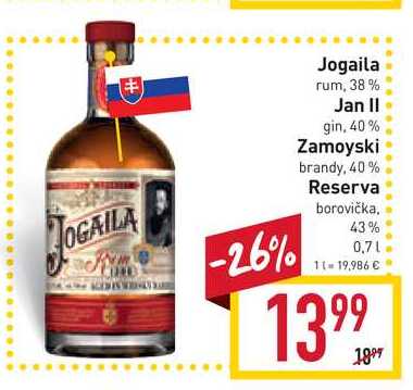 GAS Familia Jogaila rum 38% / Jan II gin 40% / Zamoyski brandy 40% / Reserva borovička 43% 0,7 l